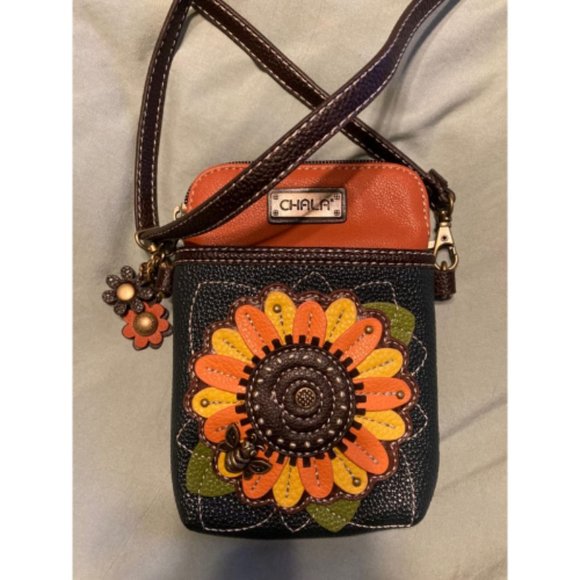 Women Navy Sunflower Canvas Multicolor Cell Phone Purse with Adjustable Strap - Picture 10 of 10